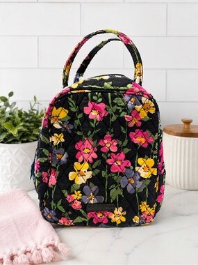 Vera Bradley Black Floral Quilted Handled Lunchbox